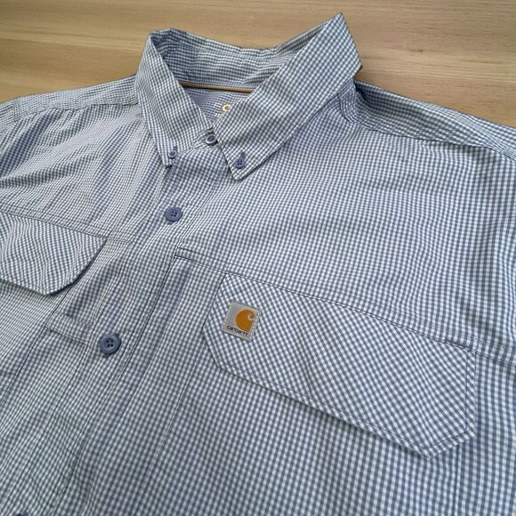 Carhartt Force Shirt Mens 2XL Blue Plaid Short Sleeve Button Relaxed Fit Work - Picture 1 of 10